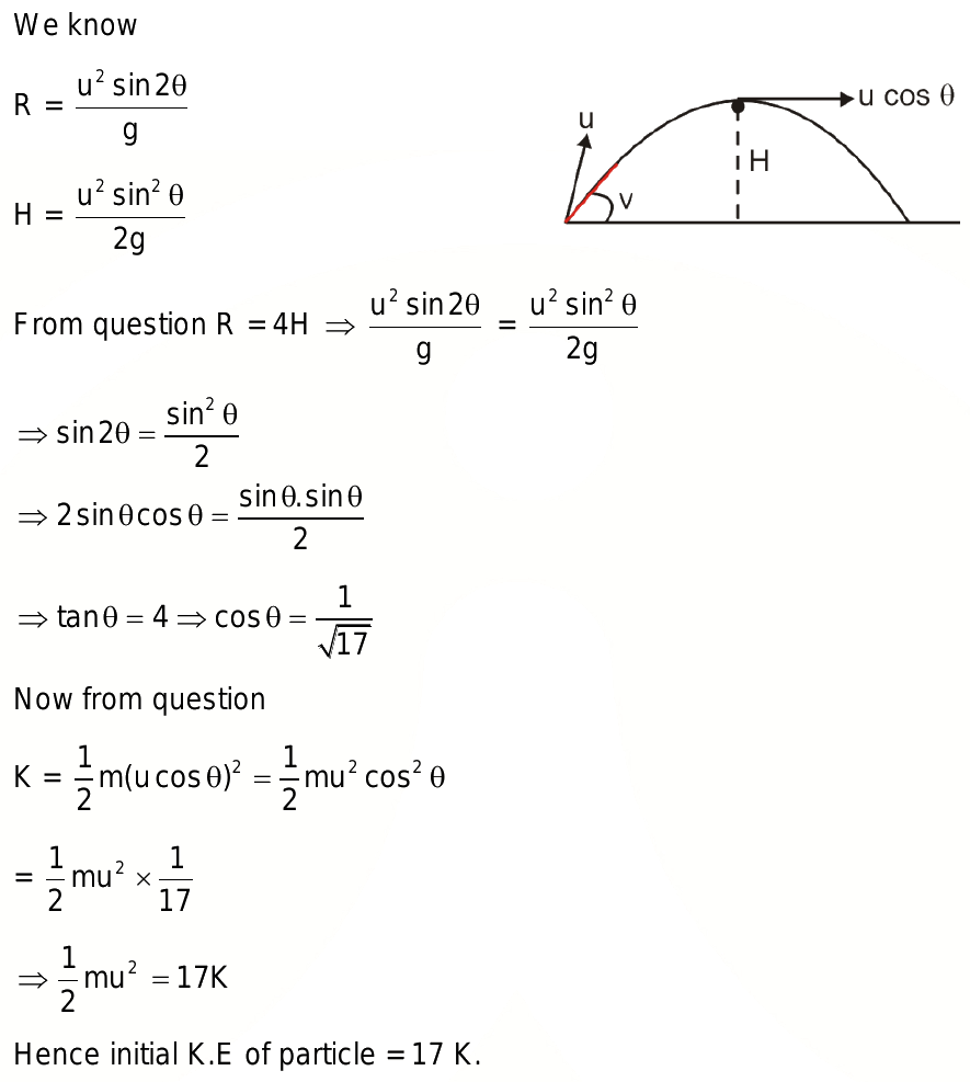 The kinetic energy of a projectile at its highest position is K. If the ...