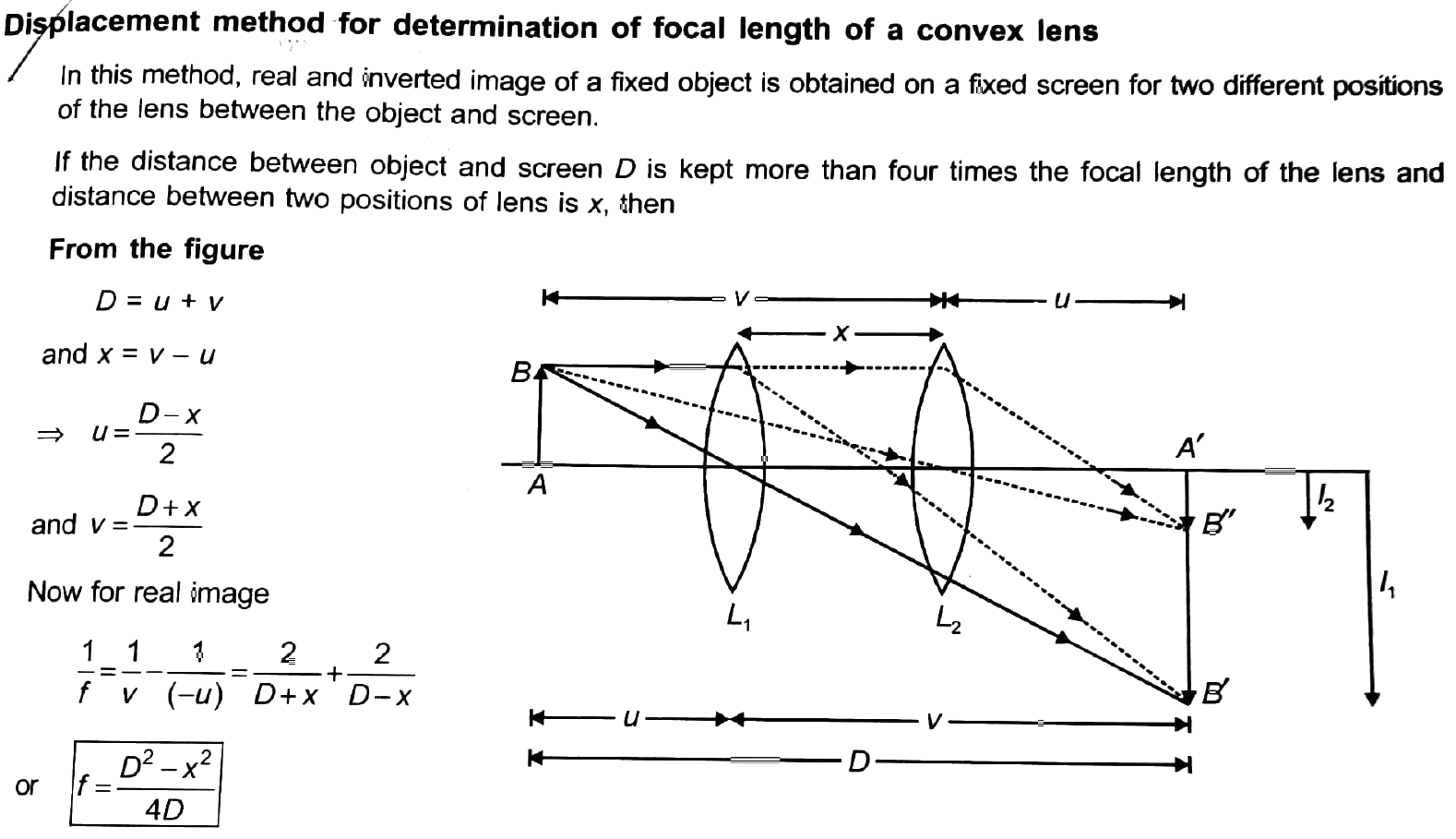 an object and a screen are fixed at a distance 50cm apart when a ...