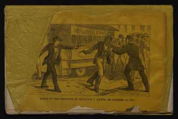 Printed cartoon showing the assignation of Octavius Catto in Philadelphia in 1871.