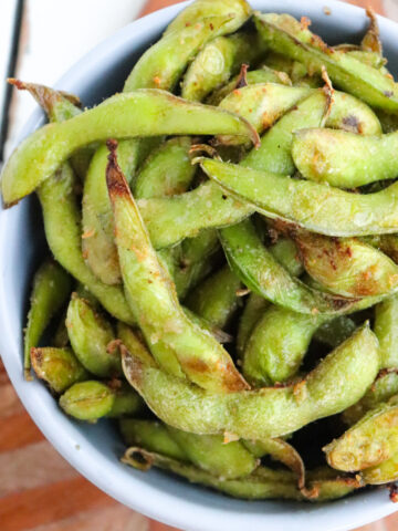 bowl of finished air fried soybeans.