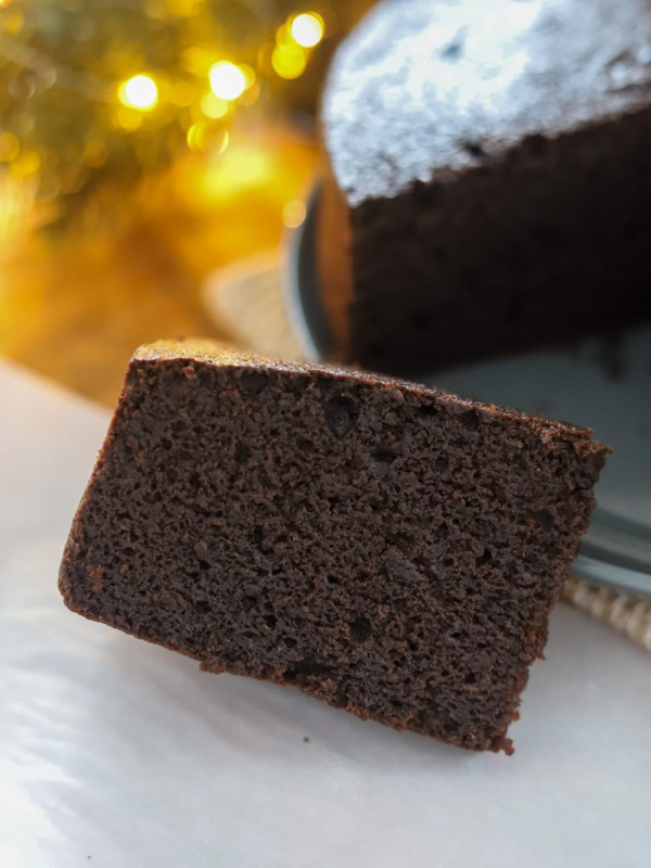 a slice of jamaican alcohol free black cake.