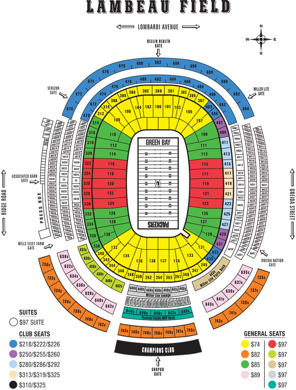 Lambeau Field, Green Bay WI - Seating Chart View