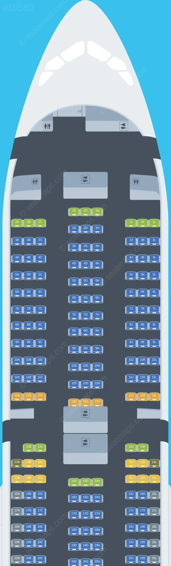 World 2 Fly Airbus A350-900 seatmap preview