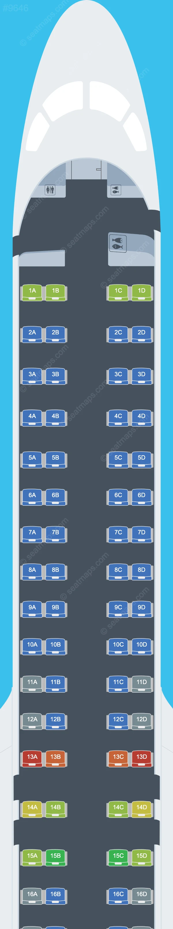 Seat map of Azul Brazilian Airlines Embraer E195-E2 aircraft