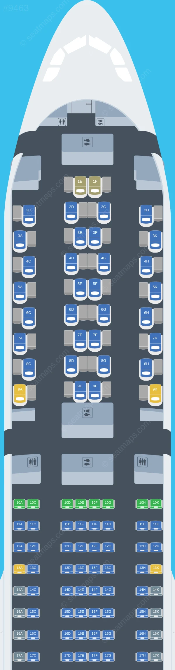 Azul Brazilian Airlines Airbus A330-900neo V.1 seatmap preview