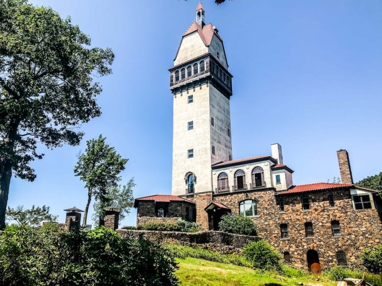 Heublein Tower as viewed from the top of the Heublein Tower Hike on Talcott Mountain