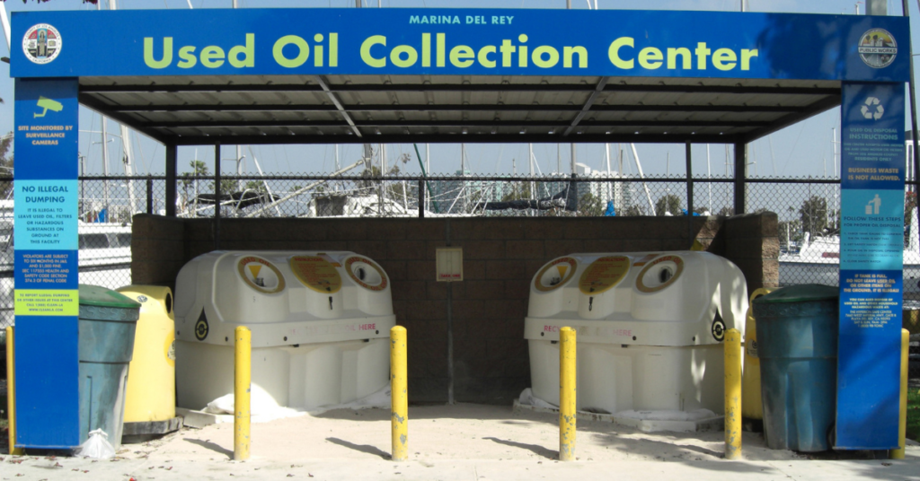 Two containers at used oil collection center. 