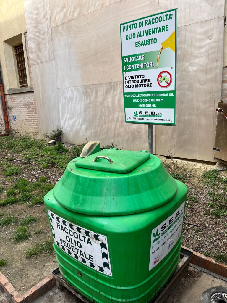 Container for used cooking oil. 