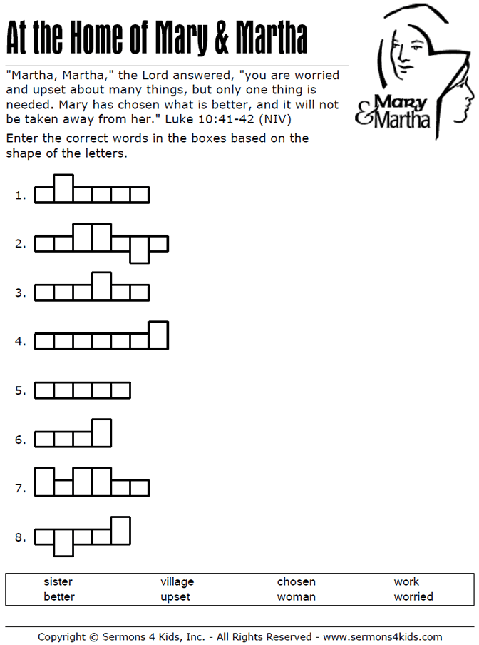 Mary And Martha Word Line Up Bible Activities For Chi - vrogue.co