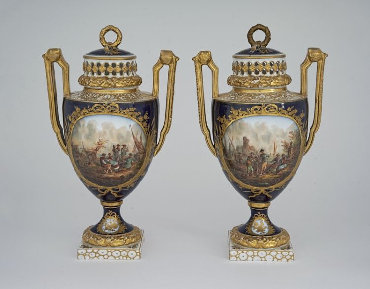 A pair of Helena Wolfsohn vases and covers, Dresden, late 19th century ...