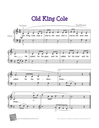 Thumbnail of first page of Old King Cole piano sheet music PDF by Kids.