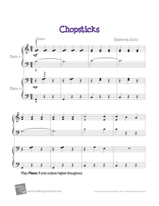 Thumbnail of first page of Chopsticks (Duet) piano sheet music PDF by Euphemia Allen.