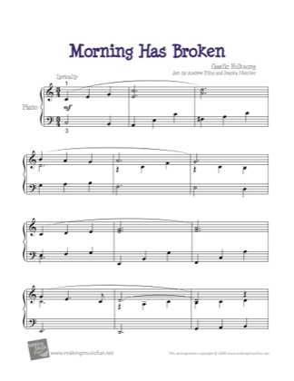 Thumbnail of first page of Morning Has Broken piano sheet music PDF by Kids.