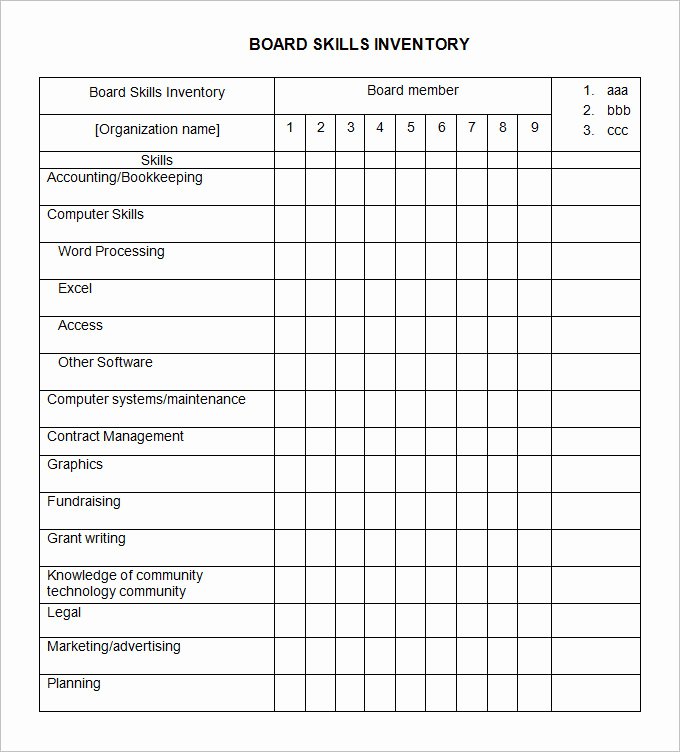 Employee Skills assessment Template Awesome Skills Inventory Template 6 Free Word Excel Pdf