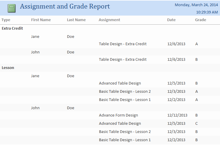 Microsoft Access Report Template Beautiful Microsoft Access Student assignment Grade Tracking