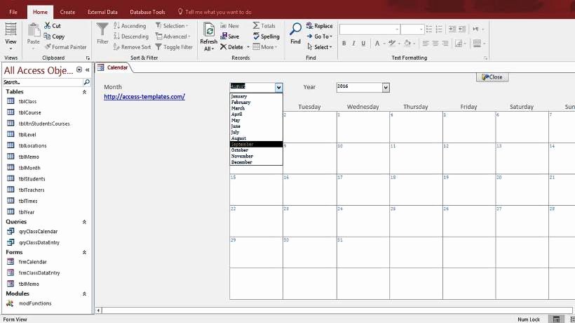 Microsoft Access Report Template New Microsoft Access Calendar form Template for Microsoft