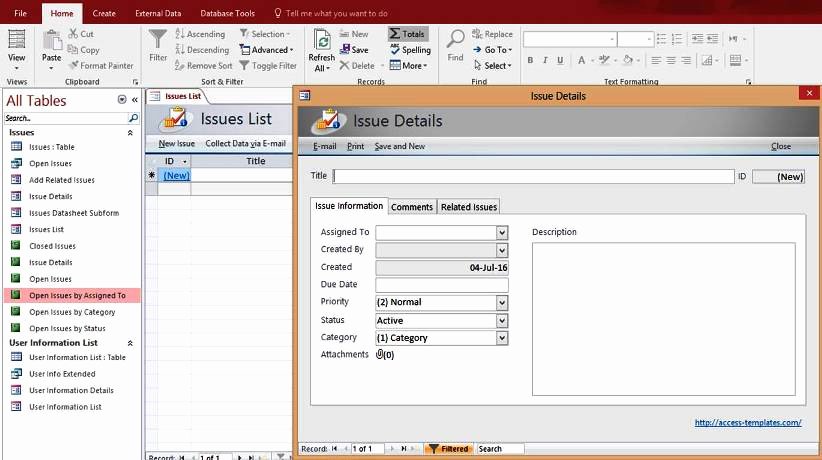 Microsoft Access Report Template New Microsoft Access issues List Tracking Templates Database
