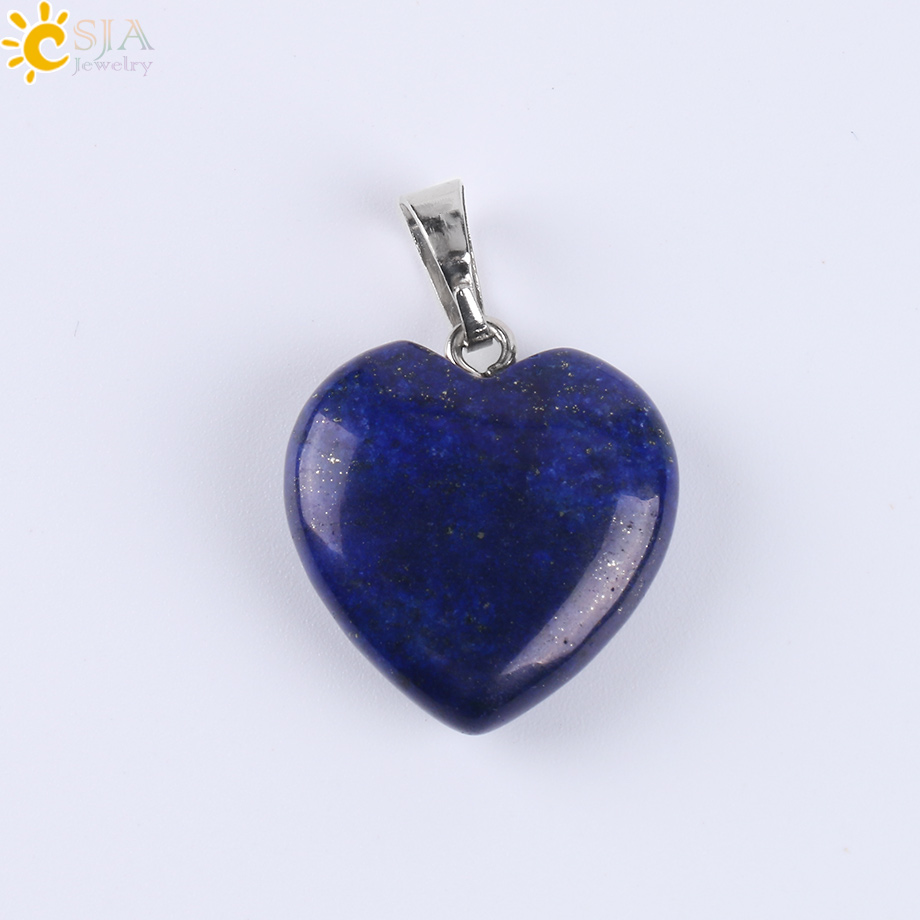 CSJA Natural Gem Stone Love Heart Necklaces & Pendant for Lover Pink ...