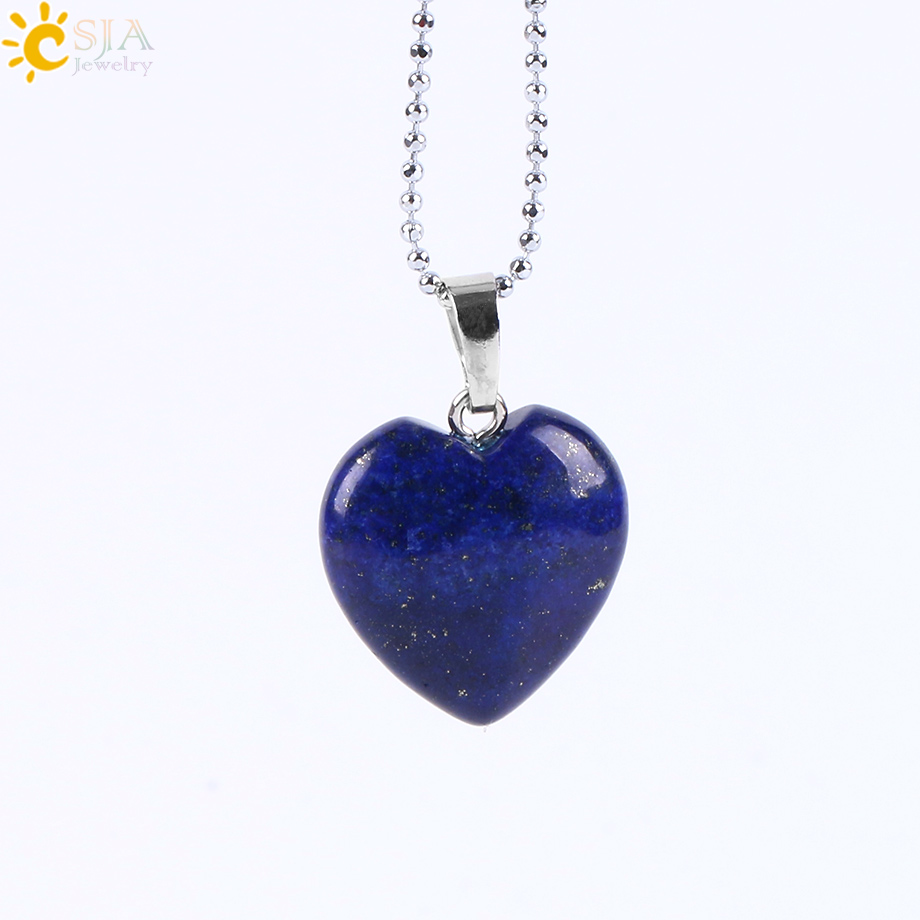 CSJA Natural Gem Stone Love Heart Necklaces & Pendant for Lover Pink ...