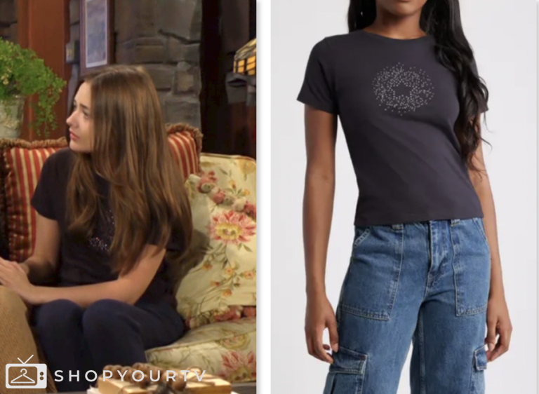 faith newman, reylynn caster, the young and the restless, black rhinestone embellished t-shirt