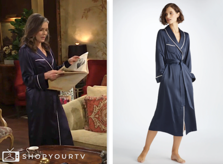 diane jenkins, susan walters, the young and the restless, navy contrast trim robe