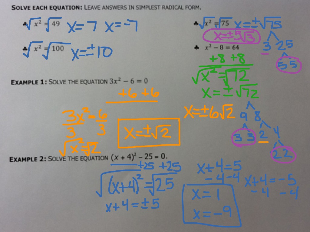 Solving equations using radicals | ShowMe