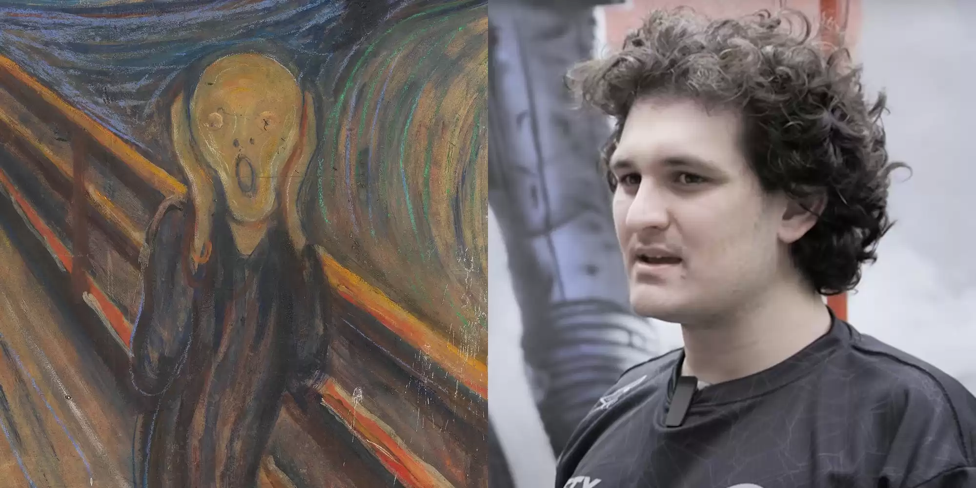 'Courtroom Sketches of Sam Bankman-Fried and Caroline Ellison Roasted, Resembling "The Scream"'