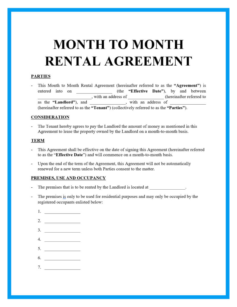 Month To Month Free Printable Rental Agreement Template - Printable ...