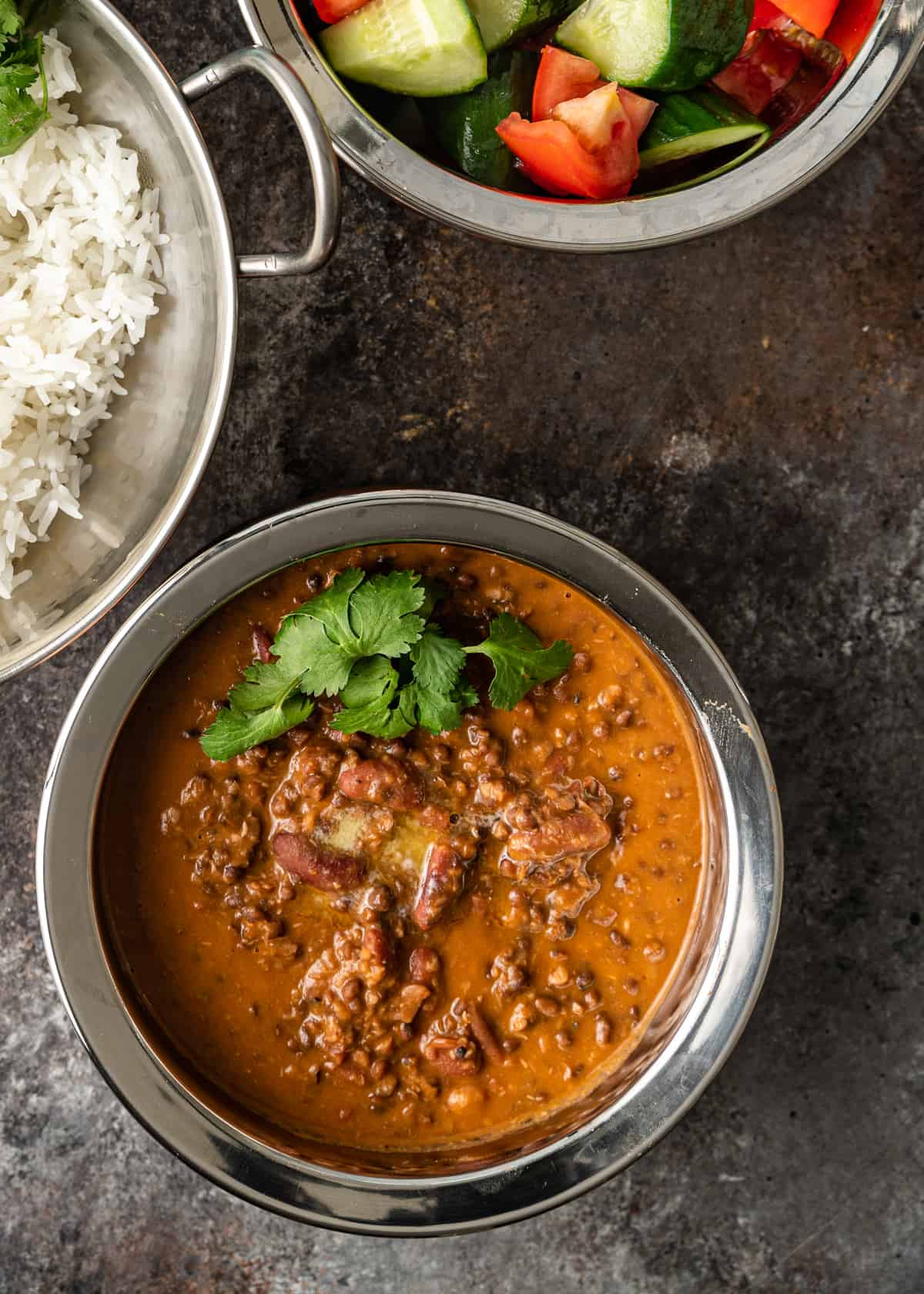 overhead of creamy Dal Makhani Recipe