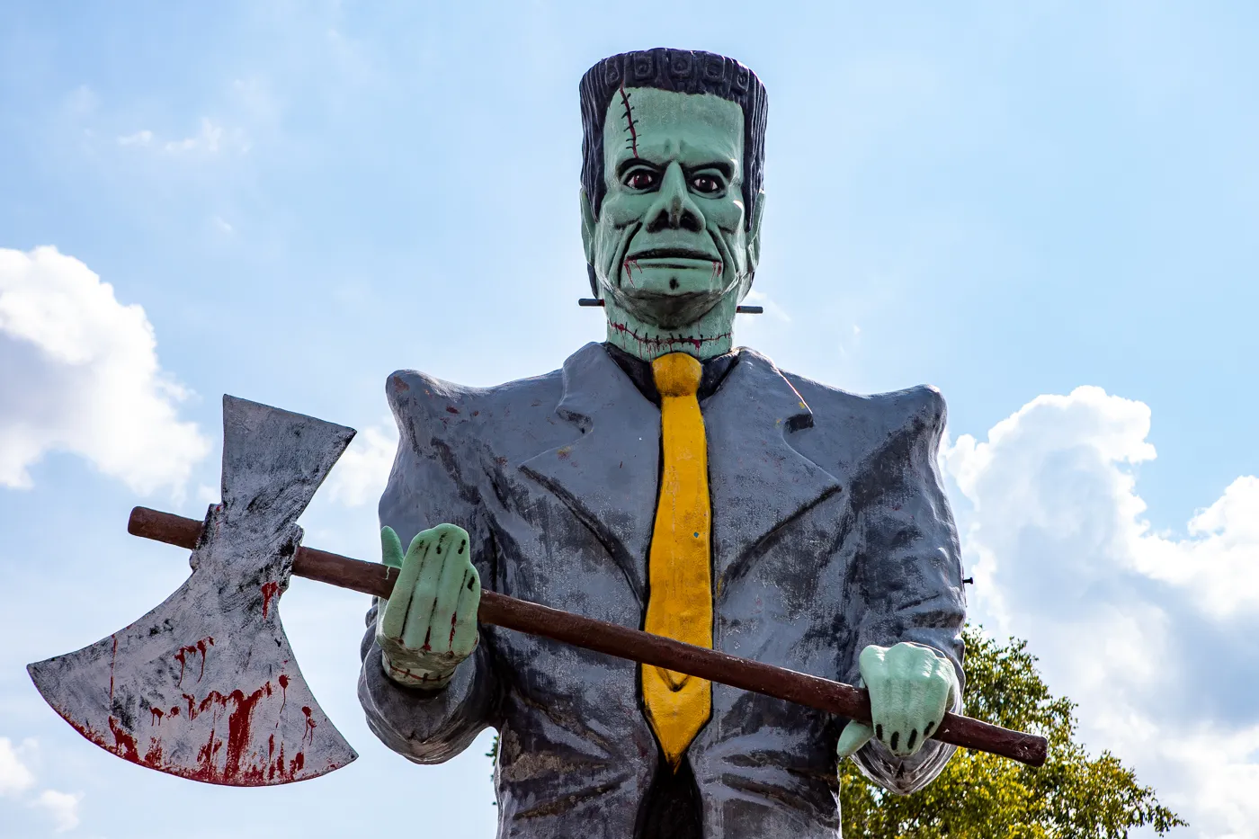 Haunted Trails Frankenstein Muffler Man in Burbank, Illinois