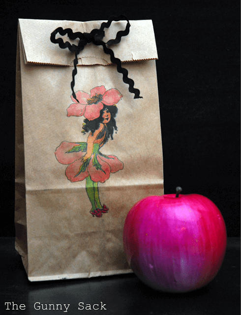 fairy printed on bag with an apple