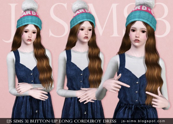 JS Sims 4: Button-Up Long Corduroy Dress • Sims 4 Downloads