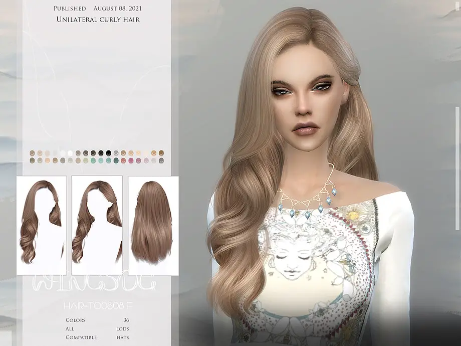 WINGS-TO0808-Unilateral curly hair ~ The Sims Resource - Sims 4 Hairs