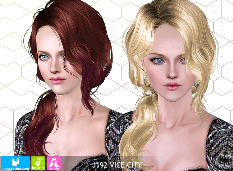 J192 Vice City Wavy side ponytail hairstyle by NewSea - Sims 3 Hairs