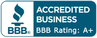 Better Business Bureau logo, accredited business BBB rating A+