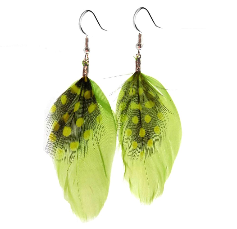 Lime Green Feather Earrings