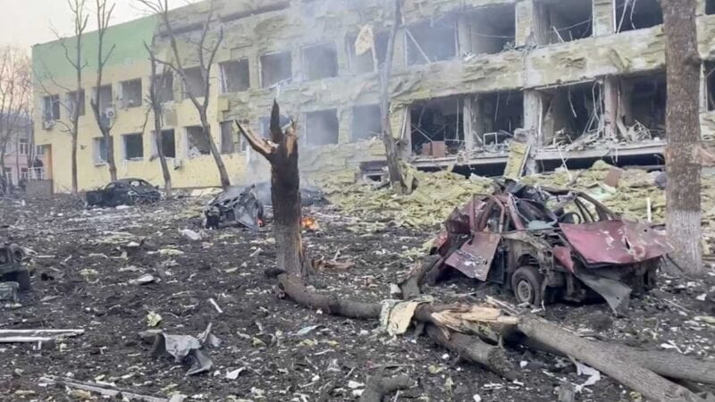 A destroyed maternity ward and children hospital in Mariupol, Ukraine after a Russian attack.