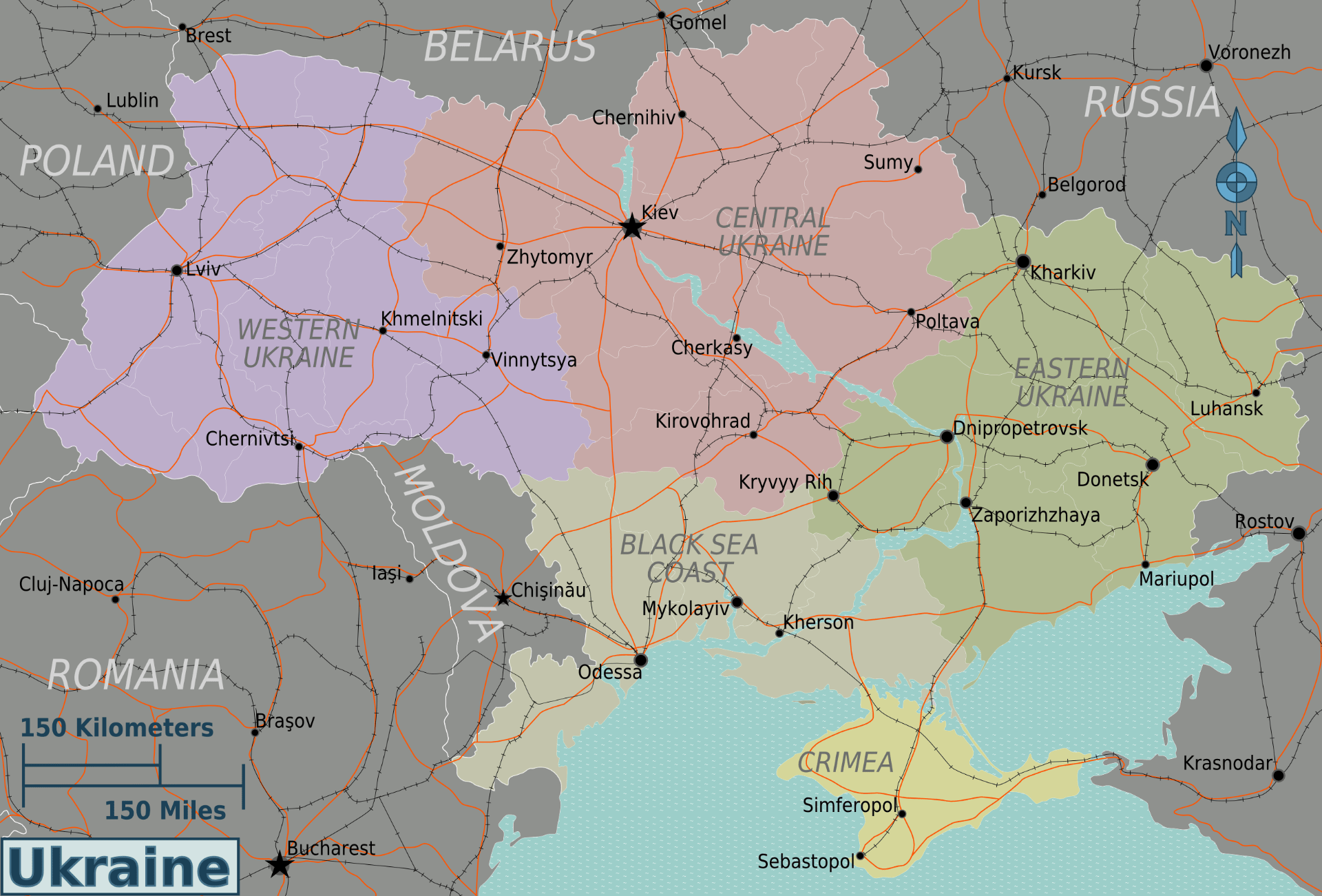 Regional map of Ukraine.