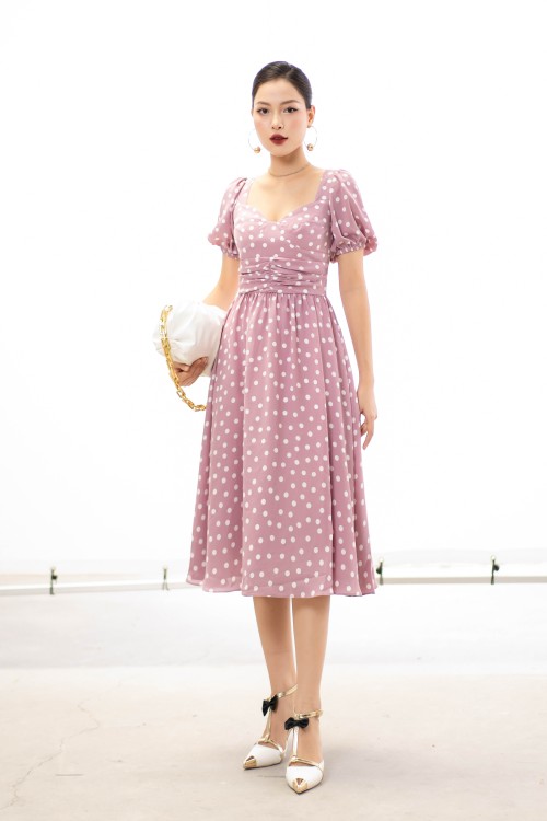 Polka Dot Midi Chiffon Dress