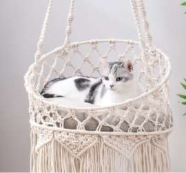 Cat's Naptime with a Stylish Macrame Bed