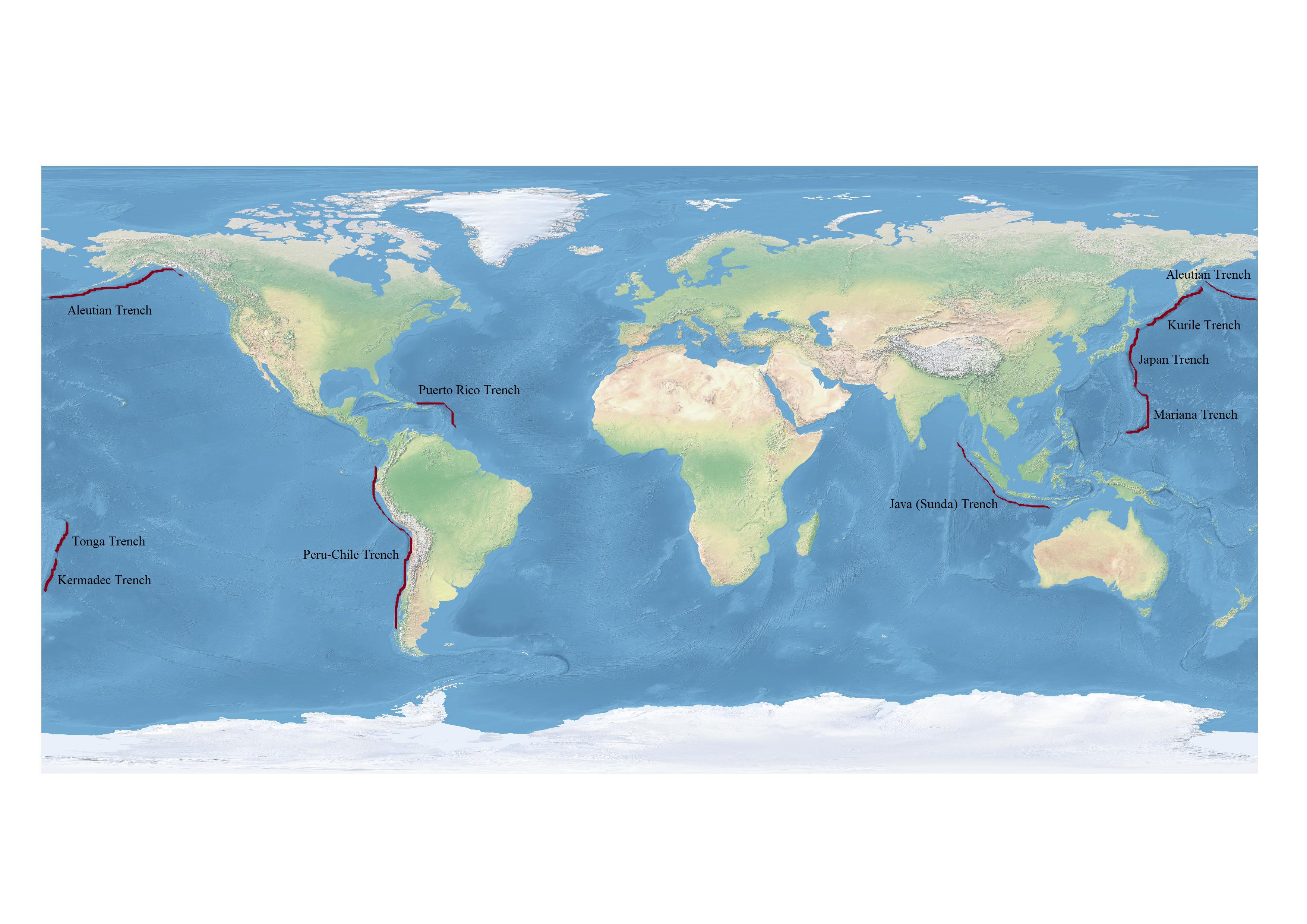 Label the following deep-ocean trenches on the figure. Draw | Quizlet