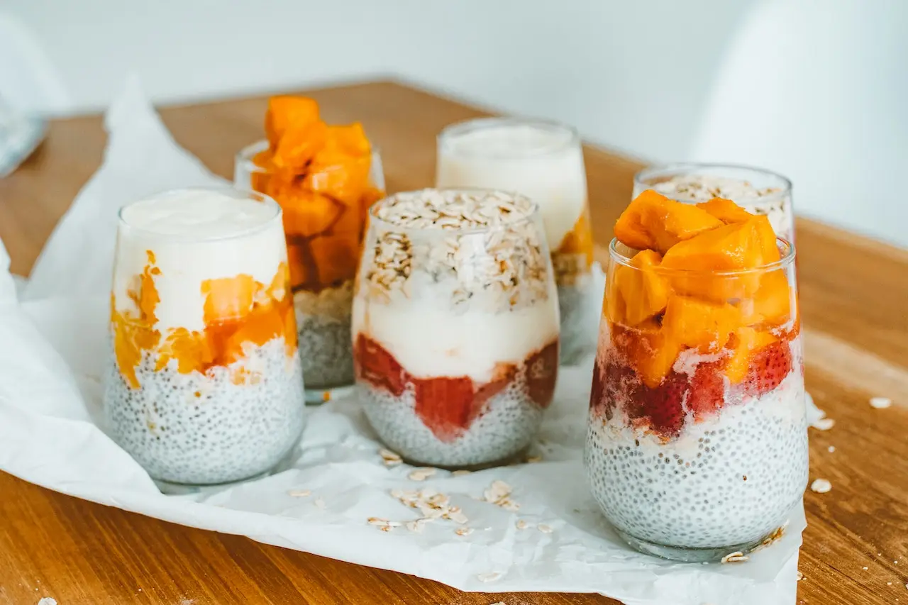 Chia Seeds and Yogurt Cream on Clear Glasses