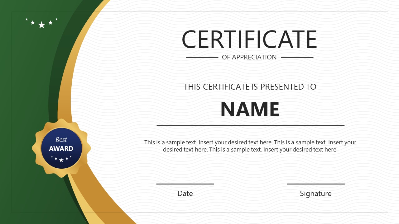 Award Certificate Presentation Template Slide - SlideModel