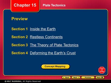 Preview Section 1 Inside the Earth Section 2 Restless Continents