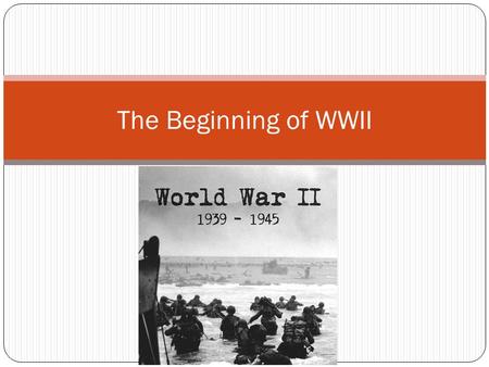 The Beginning of WWII. Nonaggression Pact August 23, 1939: Stalin and Hitler signed a nonaggression pact, agreeing not to attack one another Also agreed.