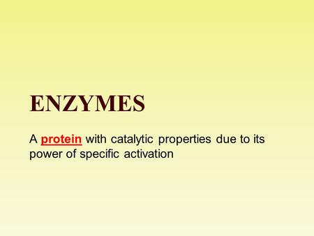 ENZYMES A protein with catalytic properties due to its power of specific activation.