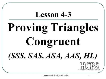 Proving Triangles Congruent