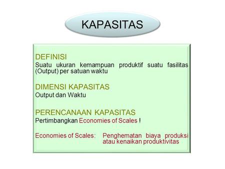 KAPASITAS DEFINISI DIMENSI KAPASITAS PERENCANAAN KAPASITAS