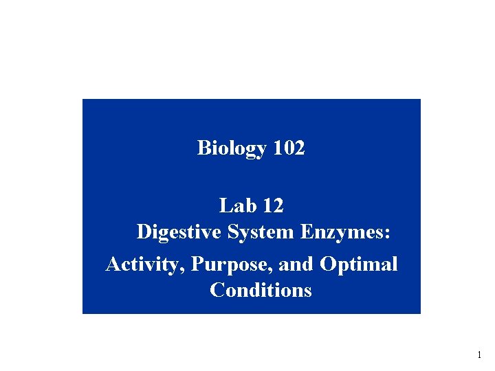 Biology 102 Lab 12 Digestive System Enzymes: Activity, Purpose, and Optimal Conditions 1 