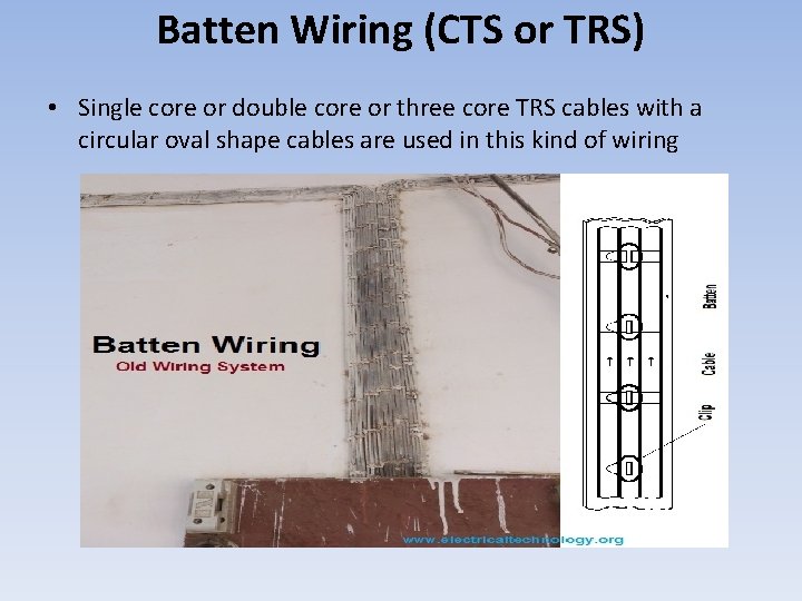 Batten Wiring (CTS or TRS) • Single core or double core or three core